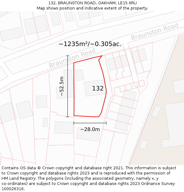 132, BRAUNSTON ROAD, OAKHAM, LE15 6RU: Plot and title map