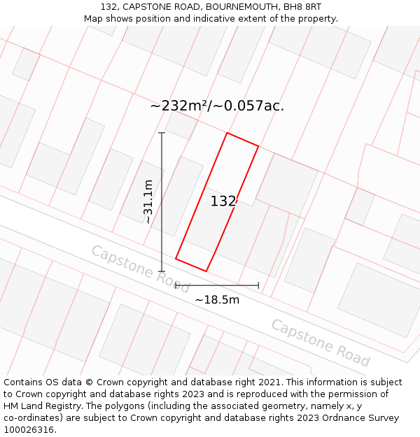132, CAPSTONE ROAD, BOURNEMOUTH, BH8 8RT: Plot and title map