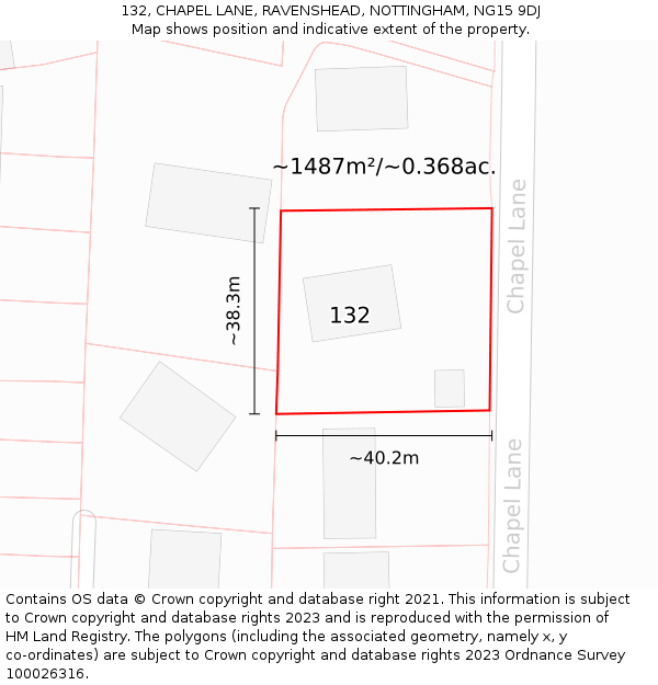132, CHAPEL LANE, RAVENSHEAD, NOTTINGHAM, NG15 9DJ: Plot and title map