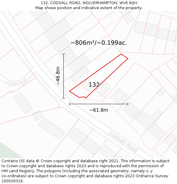 132, CODSALL ROAD, WOLVERHAMPTON, WV6 9QH: Plot and title map