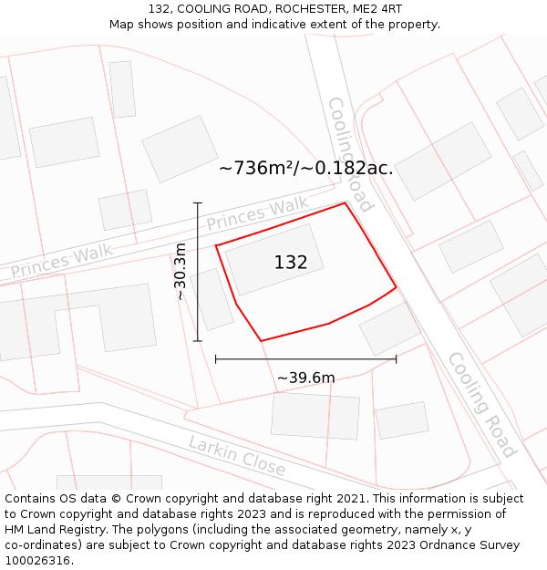 132, COOLING ROAD, ROCHESTER, ME2 4RT: Plot and title map