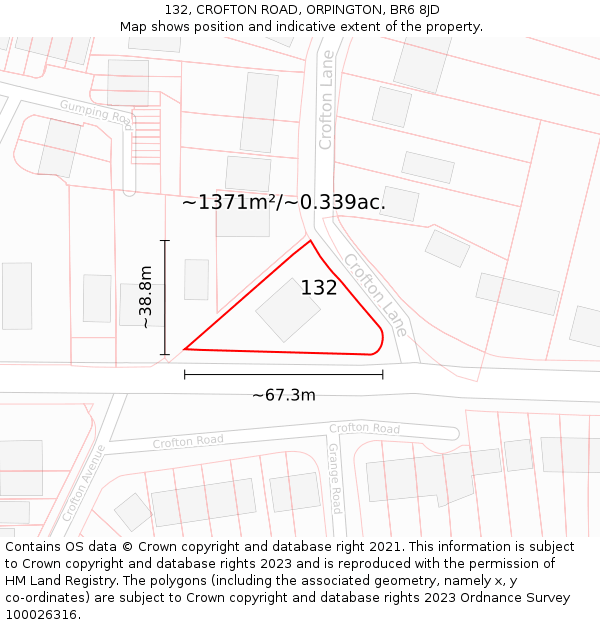 132, CROFTON ROAD, ORPINGTON, BR6 8JD: Plot and title map