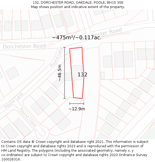 132, DORCHESTER ROAD, OAKDALE, POOLE, BH15 3SE: Plot and title map