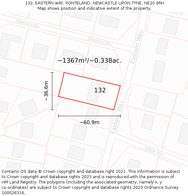 132, EASTERN WAY, PONTELAND, NEWCASTLE UPON TYNE, NE20 9RH: Plot and title map