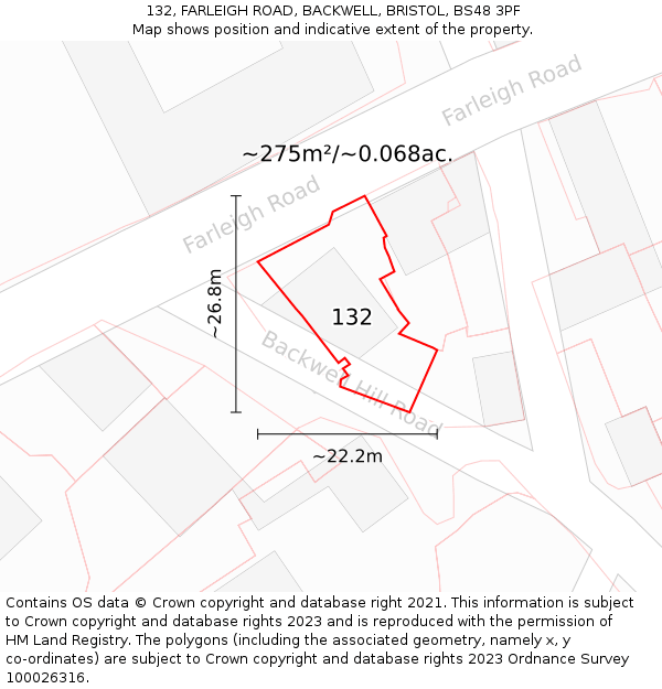 132, FARLEIGH ROAD, BACKWELL, BRISTOL, BS48 3PF: Plot and title map