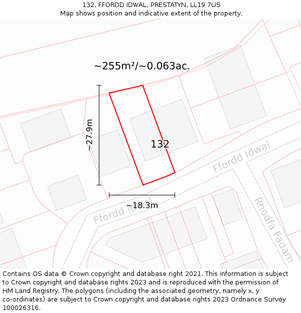132, FFORDD IDWAL, PRESTATYN, LL19 7US: Plot and title map