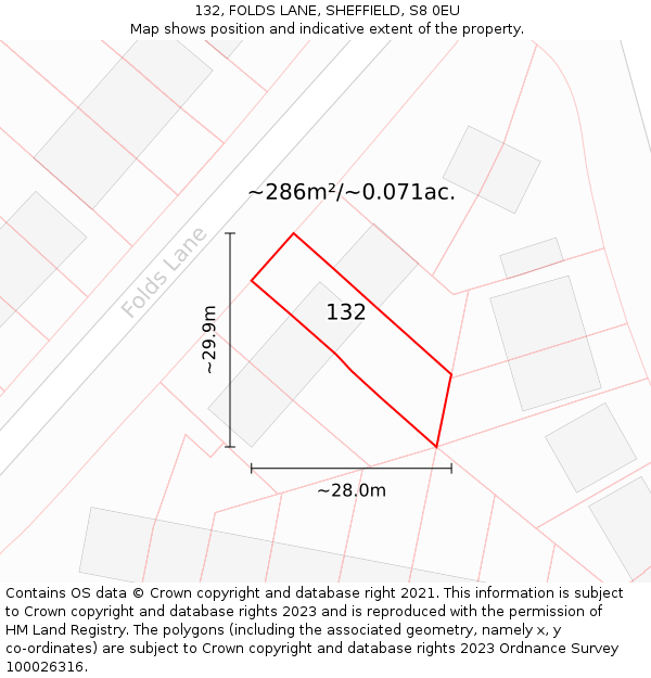 132, FOLDS LANE, SHEFFIELD, S8 0EU: Plot and title map