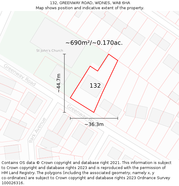 132, GREENWAY ROAD, WIDNES, WA8 6HA: Plot and title map