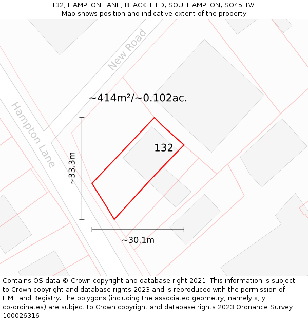 132, HAMPTON LANE, BLACKFIELD, SOUTHAMPTON, SO45 1WE: Plot and title map