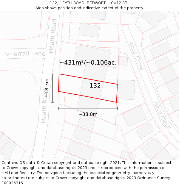 132, HEATH ROAD, BEDWORTH, CV12 0BH: Plot and title map