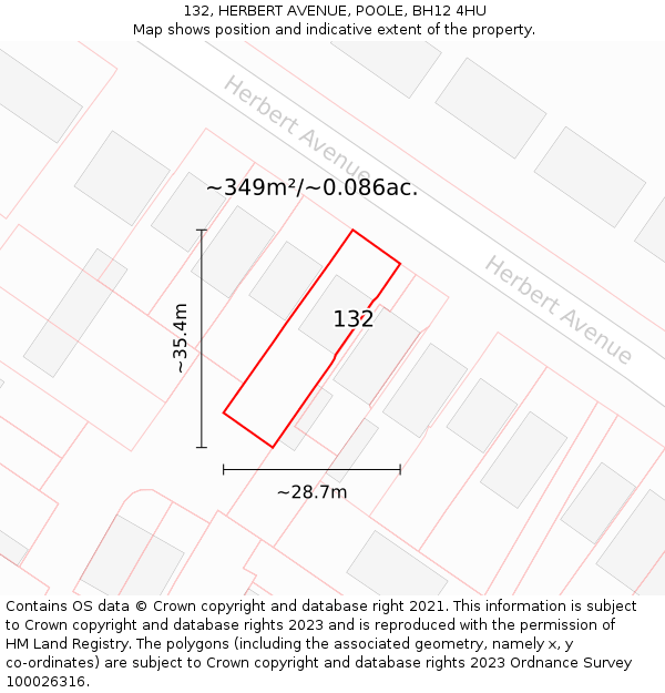 132, HERBERT AVENUE, POOLE, BH12 4HU: Plot and title map