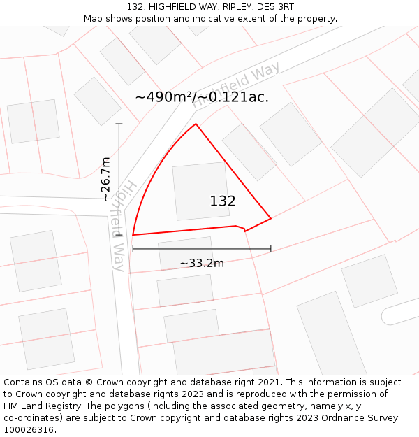 132, HIGHFIELD WAY, RIPLEY, DE5 3RT: Plot and title map