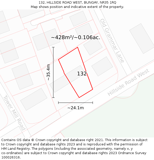 132, HILLSIDE ROAD WEST, BUNGAY, NR35 1RQ: Plot and title map