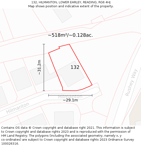 132, HILMANTON, LOWER EARLEY, READING, RG6 4HJ: Plot and title map