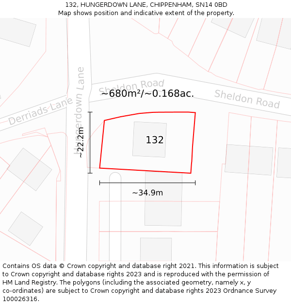 132, HUNGERDOWN LANE, CHIPPENHAM, SN14 0BD: Plot and title map