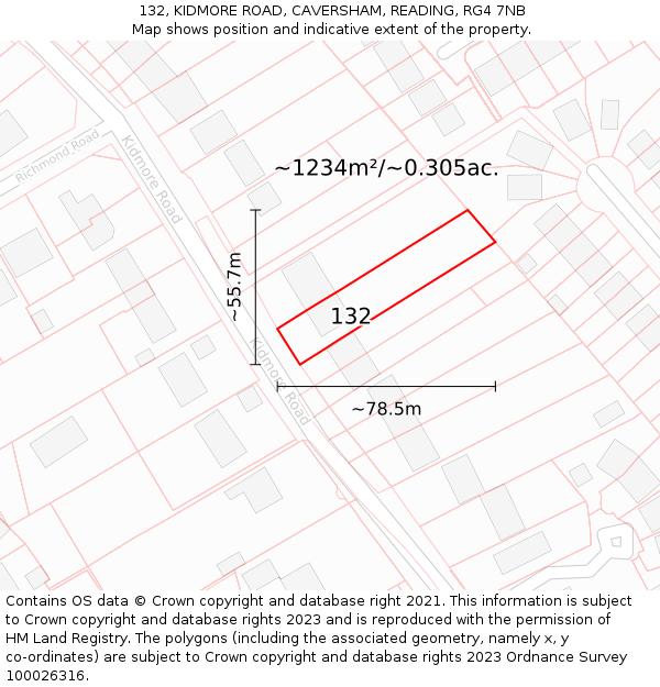 132, KIDMORE ROAD, CAVERSHAM, READING, RG4 7NB: Plot and title map