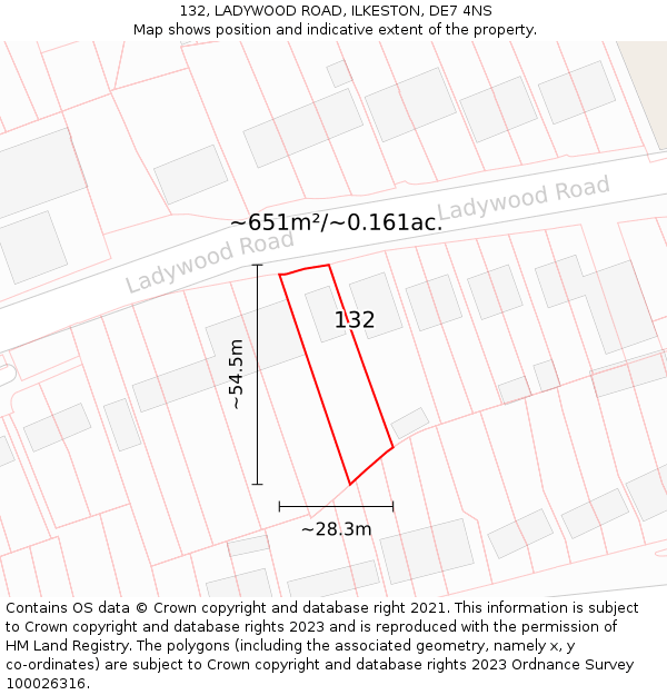 132, LADYWOOD ROAD, ILKESTON, DE7 4NS: Plot and title map