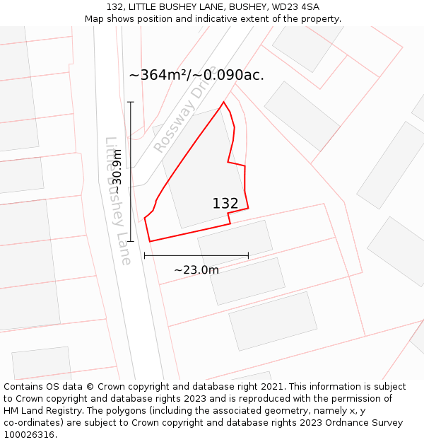 132, LITTLE BUSHEY LANE, BUSHEY, WD23 4SA: Plot and title map