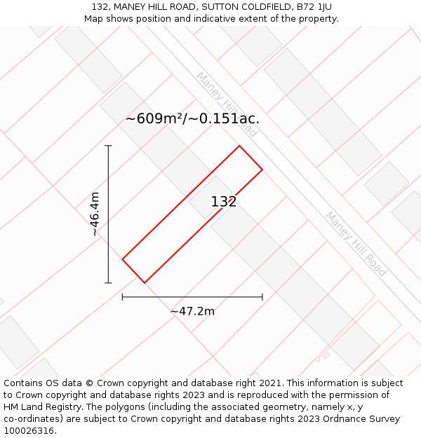 132, MANEY HILL ROAD, SUTTON COLDFIELD, B72 1JU: Plot and title map