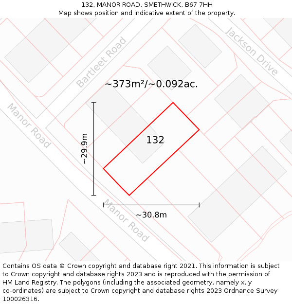 132, MANOR ROAD, SMETHWICK, B67 7HH: Plot and title map