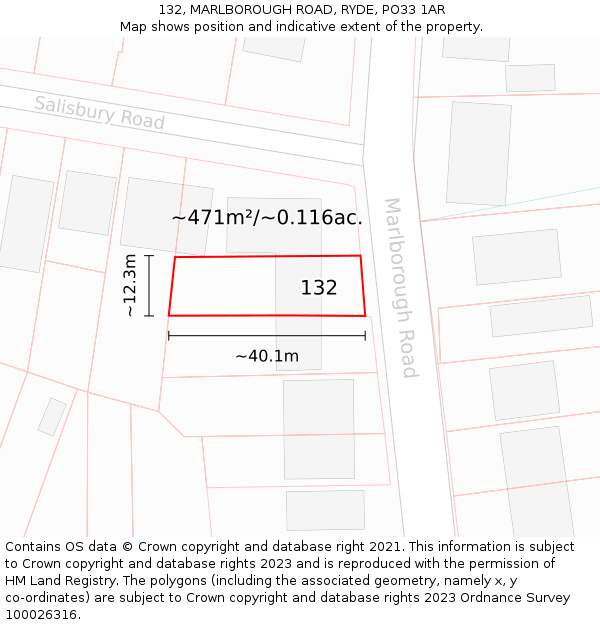 132, MARLBOROUGH ROAD, RYDE, PO33 1AR: Plot and title map