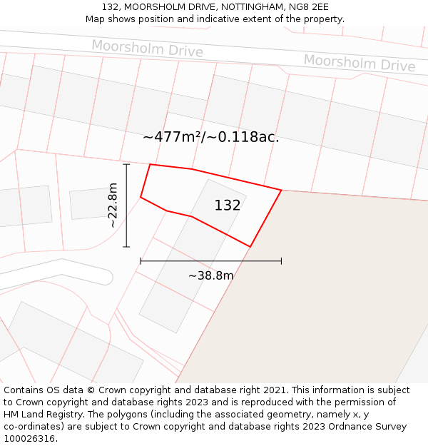 132, MOORSHOLM DRIVE, NOTTINGHAM, NG8 2EE: Plot and title map