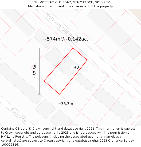 132, MOTTRAM OLD ROAD, STALYBRIDGE, SK15 2SZ: Plot and title map