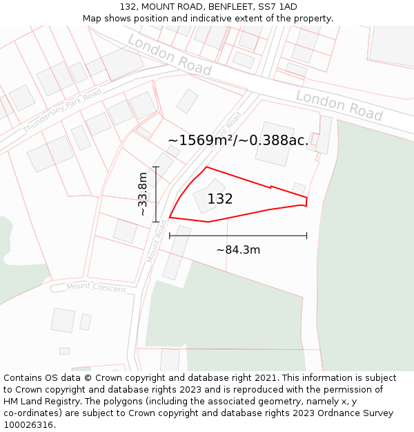 132, MOUNT ROAD, BENFLEET, SS7 1AD: Plot and title map