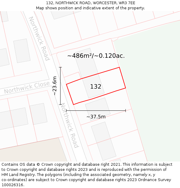 132, NORTHWICK ROAD, WORCESTER, WR3 7EE: Plot and title map