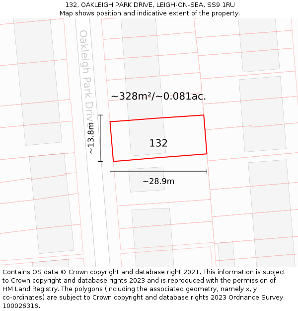 132, OAKLEIGH PARK DRIVE, LEIGH-ON-SEA, SS9 1RU: Plot and title map