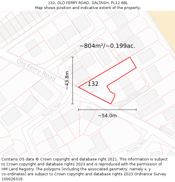 132, OLD FERRY ROAD, SALTASH, PL12 6BL: Plot and title map