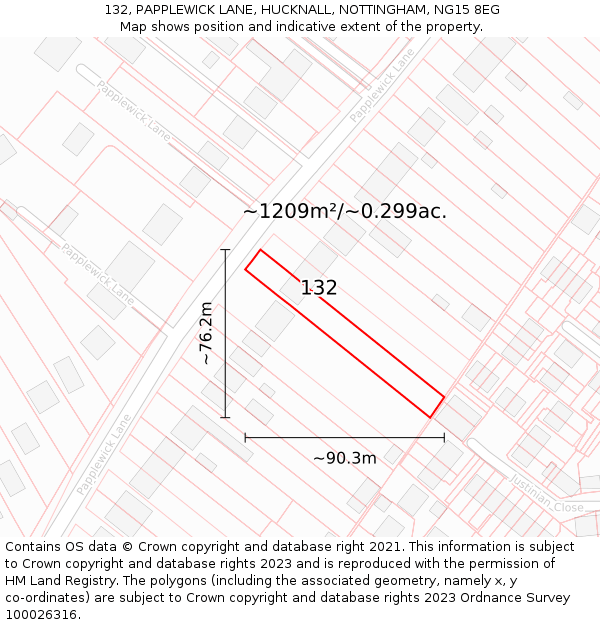 132, PAPPLEWICK LANE, HUCKNALL, NOTTINGHAM, NG15 8EG: Plot and title map
