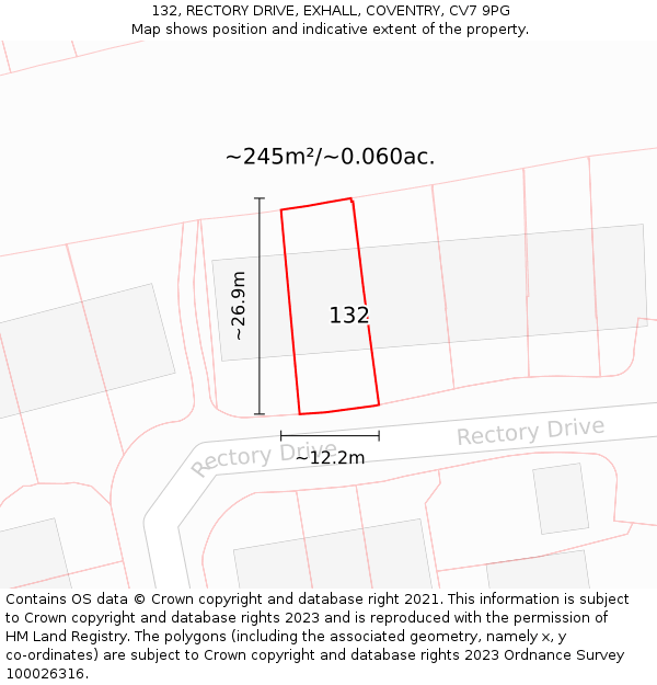 132, RECTORY DRIVE, EXHALL, COVENTRY, CV7 9PG: Plot and title map