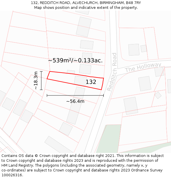 132, REDDITCH ROAD, ALVECHURCH, BIRMINGHAM, B48 7RY: Plot and title map