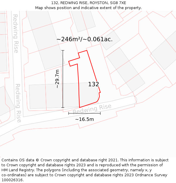 132, REDWING RISE, ROYSTON, SG8 7XE: Plot and title map