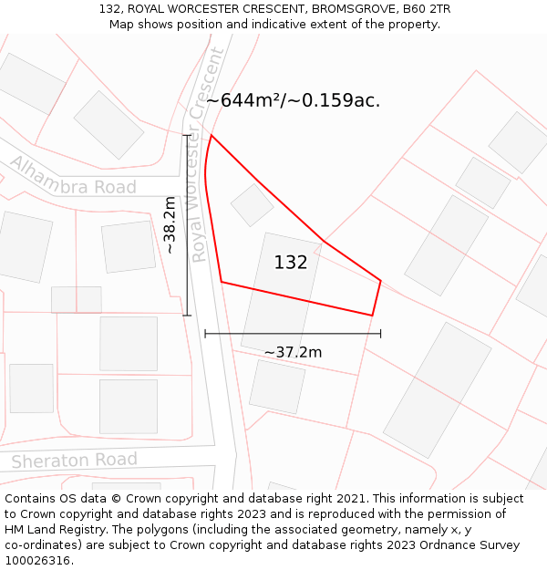 132, ROYAL WORCESTER CRESCENT, BROMSGROVE, B60 2TR: Plot and title map