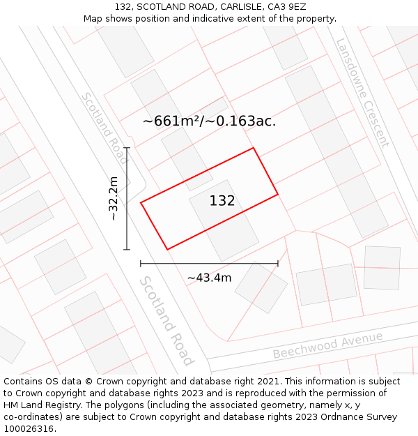 132, SCOTLAND ROAD, CARLISLE, CA3 9EZ: Plot and title map