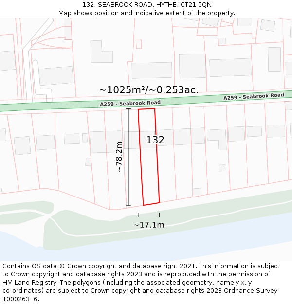 132, SEABROOK ROAD, HYTHE, CT21 5QN: Plot and title map