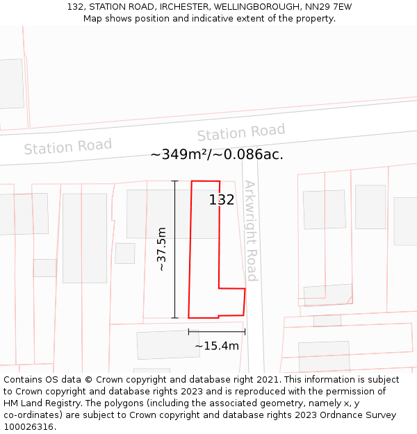 132, STATION ROAD, IRCHESTER, WELLINGBOROUGH, NN29 7EW: Plot and title map