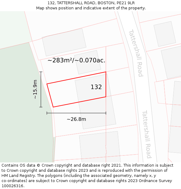 132, TATTERSHALL ROAD, BOSTON, PE21 9LR: Plot and title map