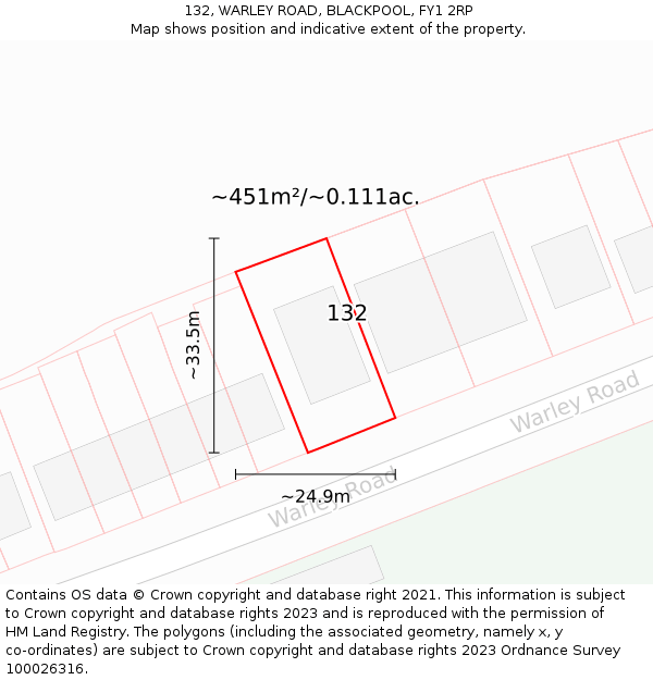 132, WARLEY ROAD, BLACKPOOL, FY1 2RP: Plot and title map