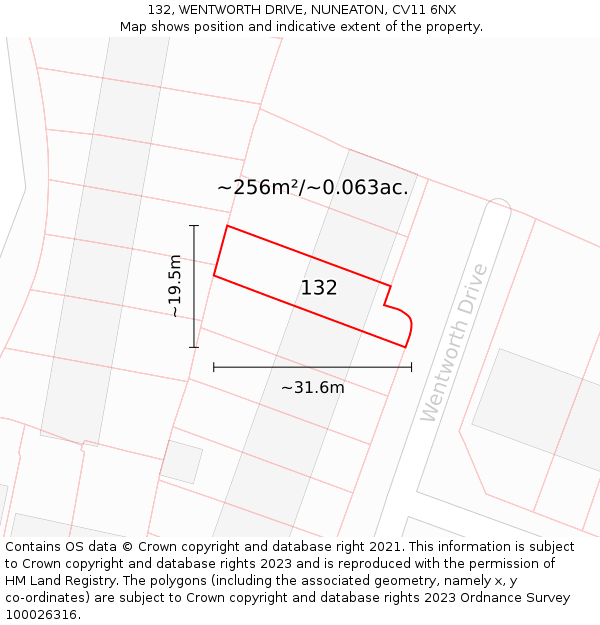 132, WENTWORTH DRIVE, NUNEATON, CV11 6NX: Plot and title map