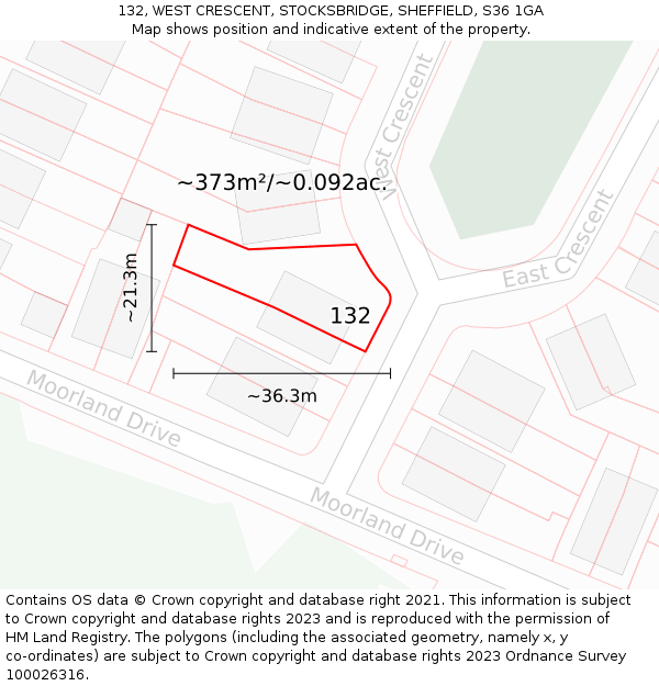 132, WEST CRESCENT, STOCKSBRIDGE, SHEFFIELD, S36 1GA: Plot and title map