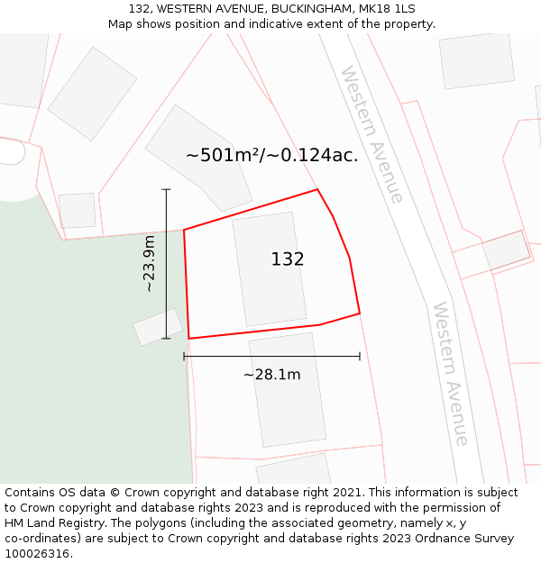 132, WESTERN AVENUE, BUCKINGHAM, MK18 1LS: Plot and title map