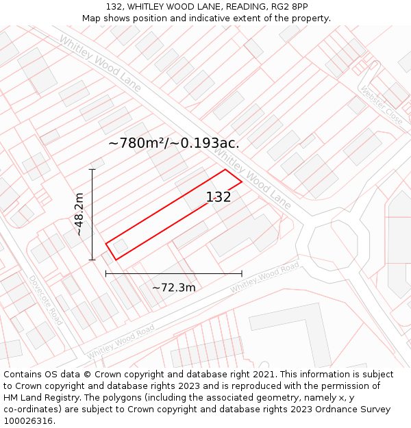 132, WHITLEY WOOD LANE, READING, RG2 8PP: Plot and title map