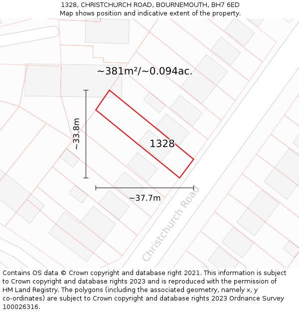 1328, CHRISTCHURCH ROAD, BOURNEMOUTH, BH7 6ED: Plot and title map