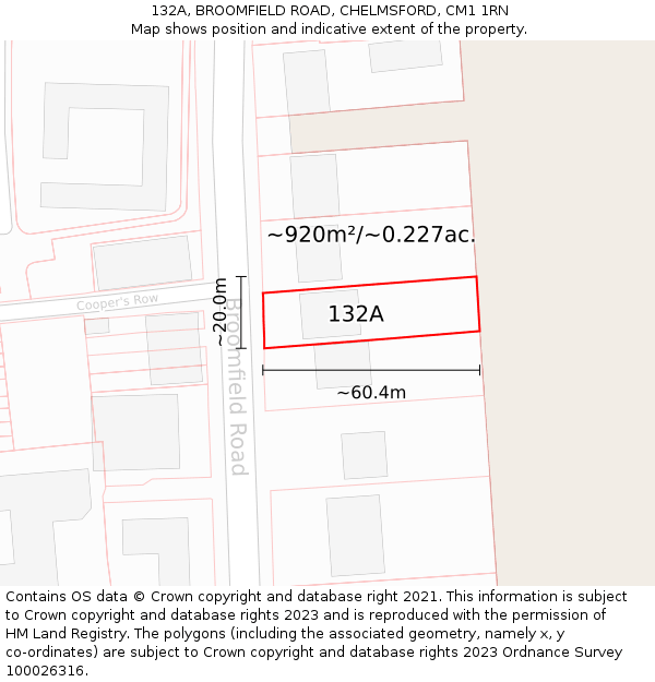 132A, BROOMFIELD ROAD, CHELMSFORD, CM1 1RN: Plot and title map