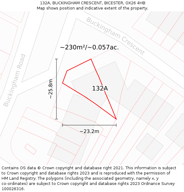 132A, BUCKINGHAM CRESCENT, BICESTER, OX26 4HB: Plot and title map