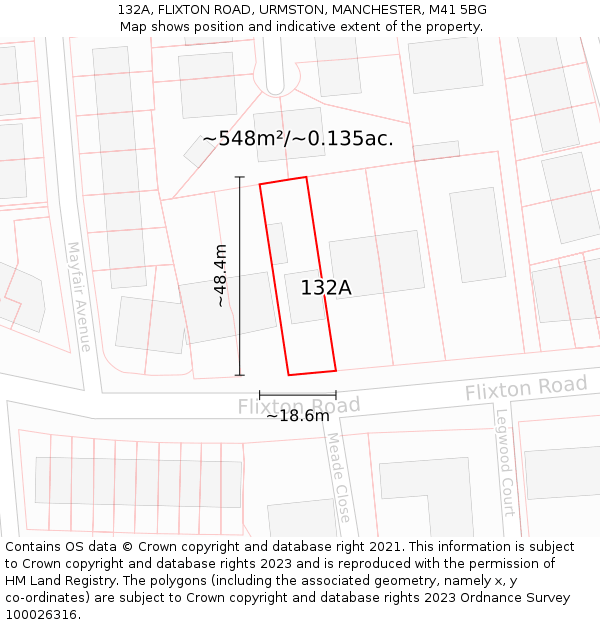 132A, FLIXTON ROAD, URMSTON, MANCHESTER, M41 5BG: Plot and title map