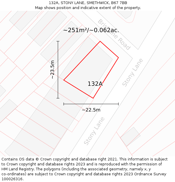 132A, STONY LANE, SMETHWICK, B67 7BB: Plot and title map